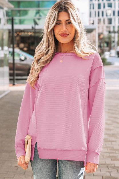 Ribbed Exposed Seam Drop Shoulder Pullover