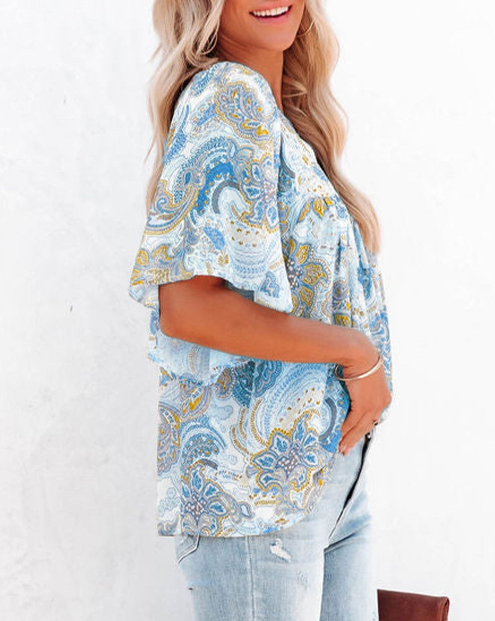 Paisley Short Bell Sleeve Blouse