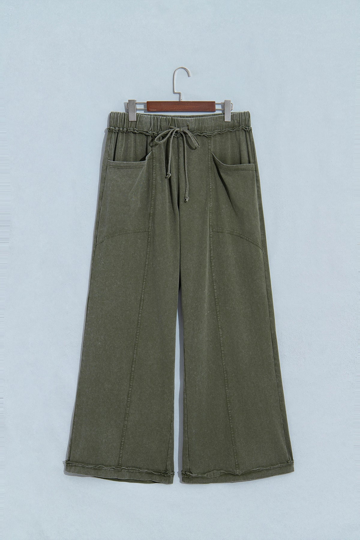 Mineral Wash Seam Detail Flare Leg Drawstring Pants