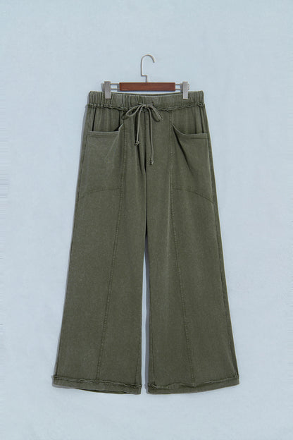 Mineral Wash Seam Detail Flare Leg Drawstring Pants