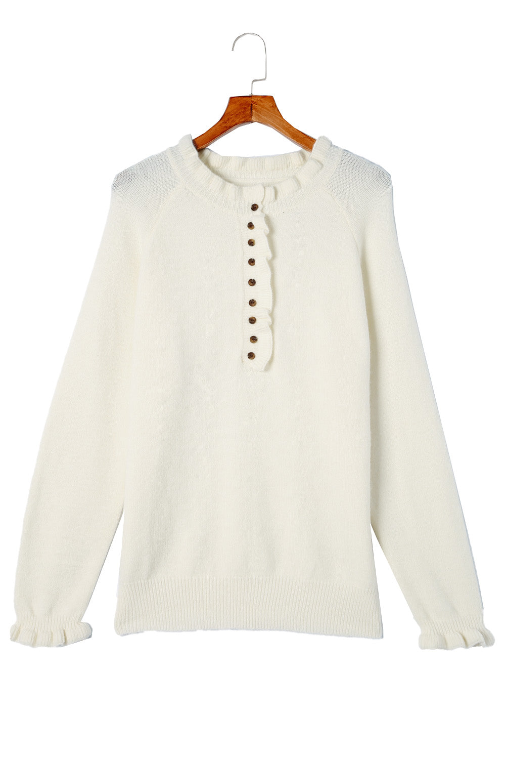 Frilled Half Buttoned Pullover Sweater