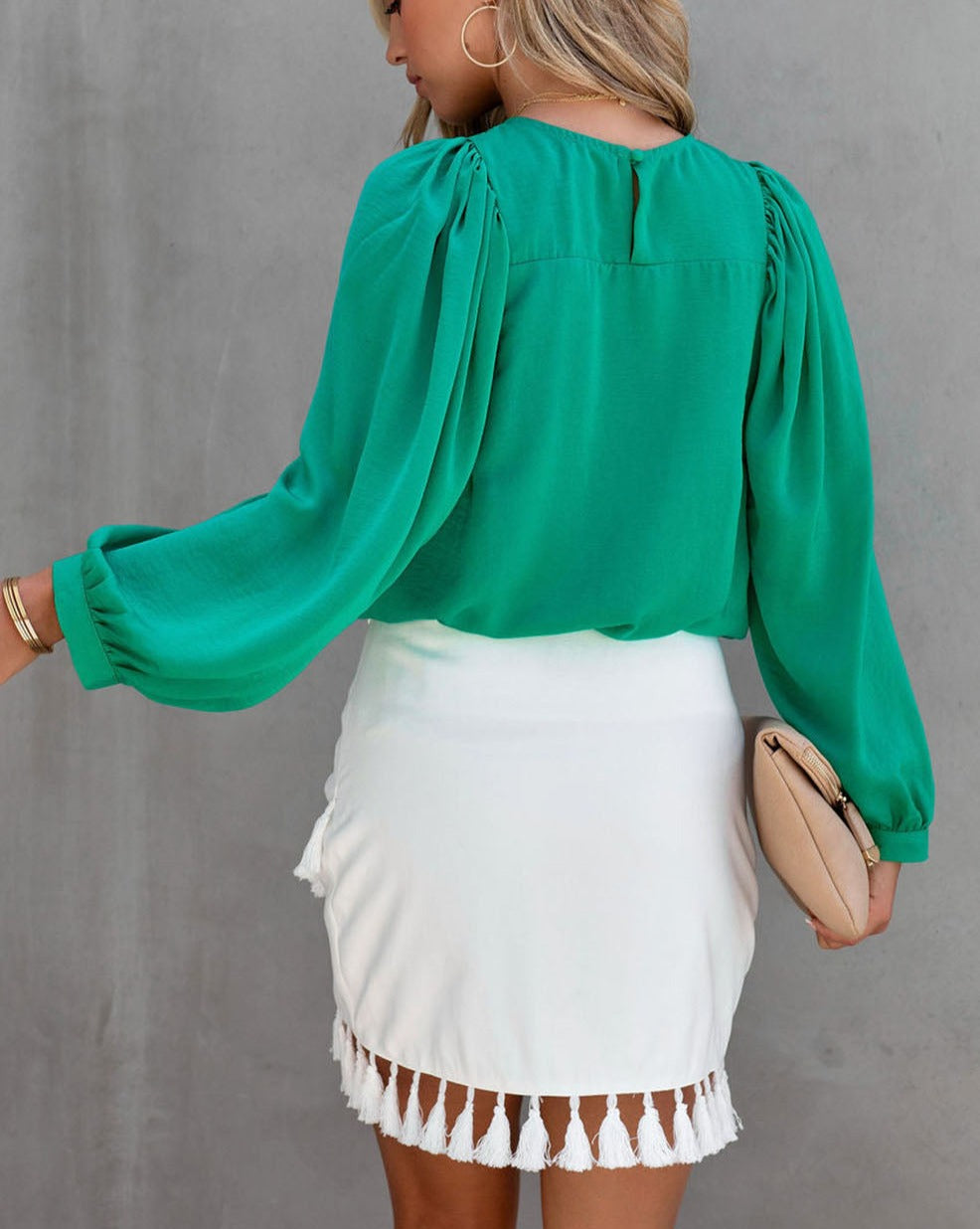 Satin Long Puff Sleeve Blouse