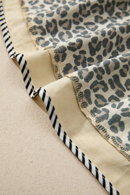 Leopard Stripe Colorblock Trim V-Neck Mini Dress