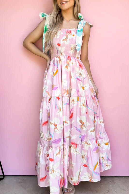 Floral Tied Straps Maxi Dress