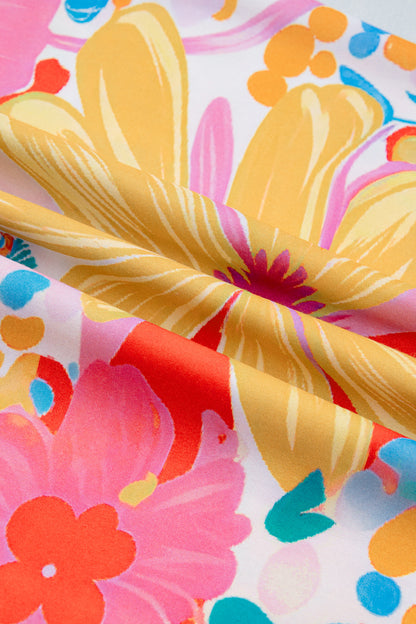 Floral Stripe Trim Puff Sleeve Buttoned Maxi Dress