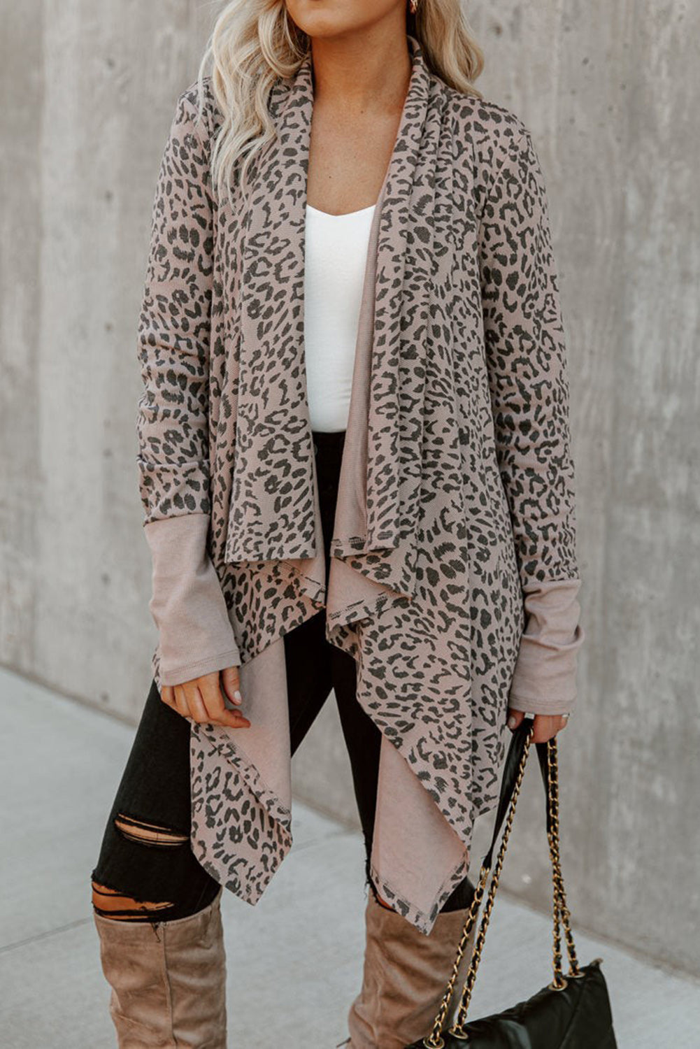 Leopard Draped Open Front Cardigan