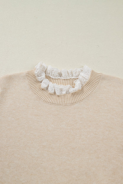 Lace Trim Patchwork Buttoned Cuff Sweater