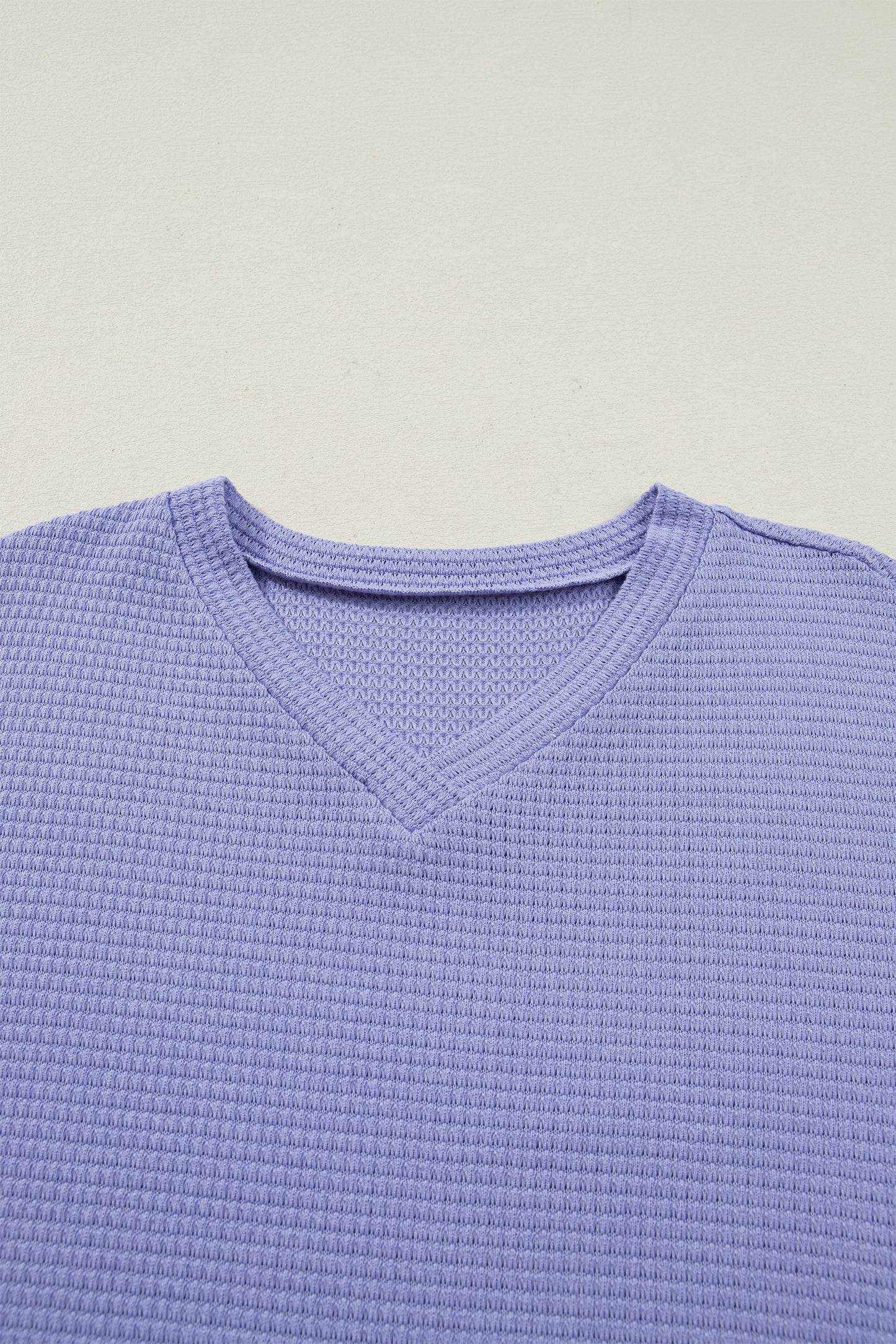 Solid Waffle Knit V-Neck Short Sleeve Top