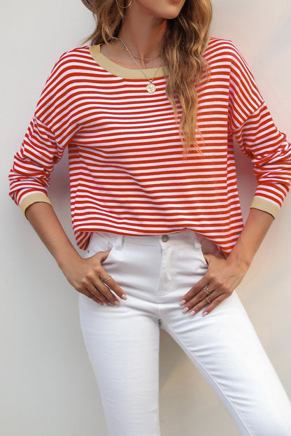 Stripe Contrast Trim Sweater