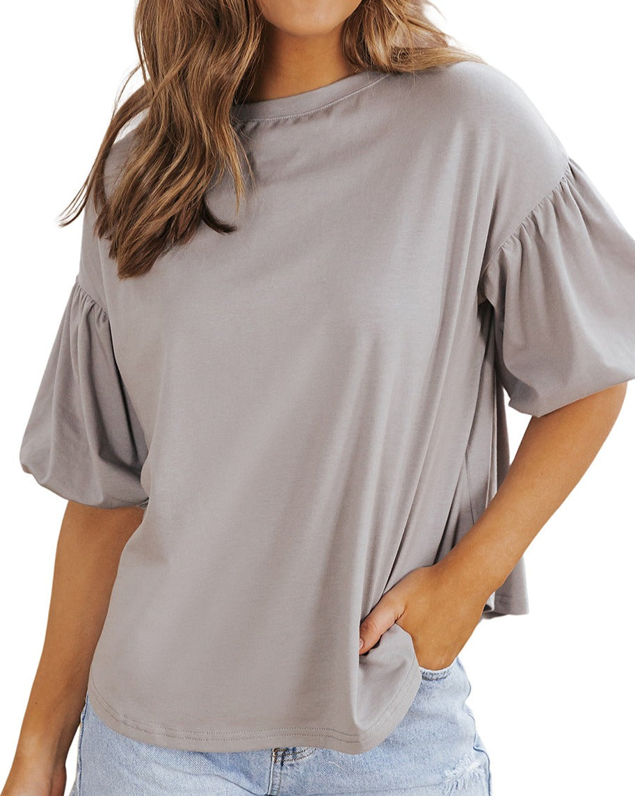 Bubble Sleeve Round Neck Blouse