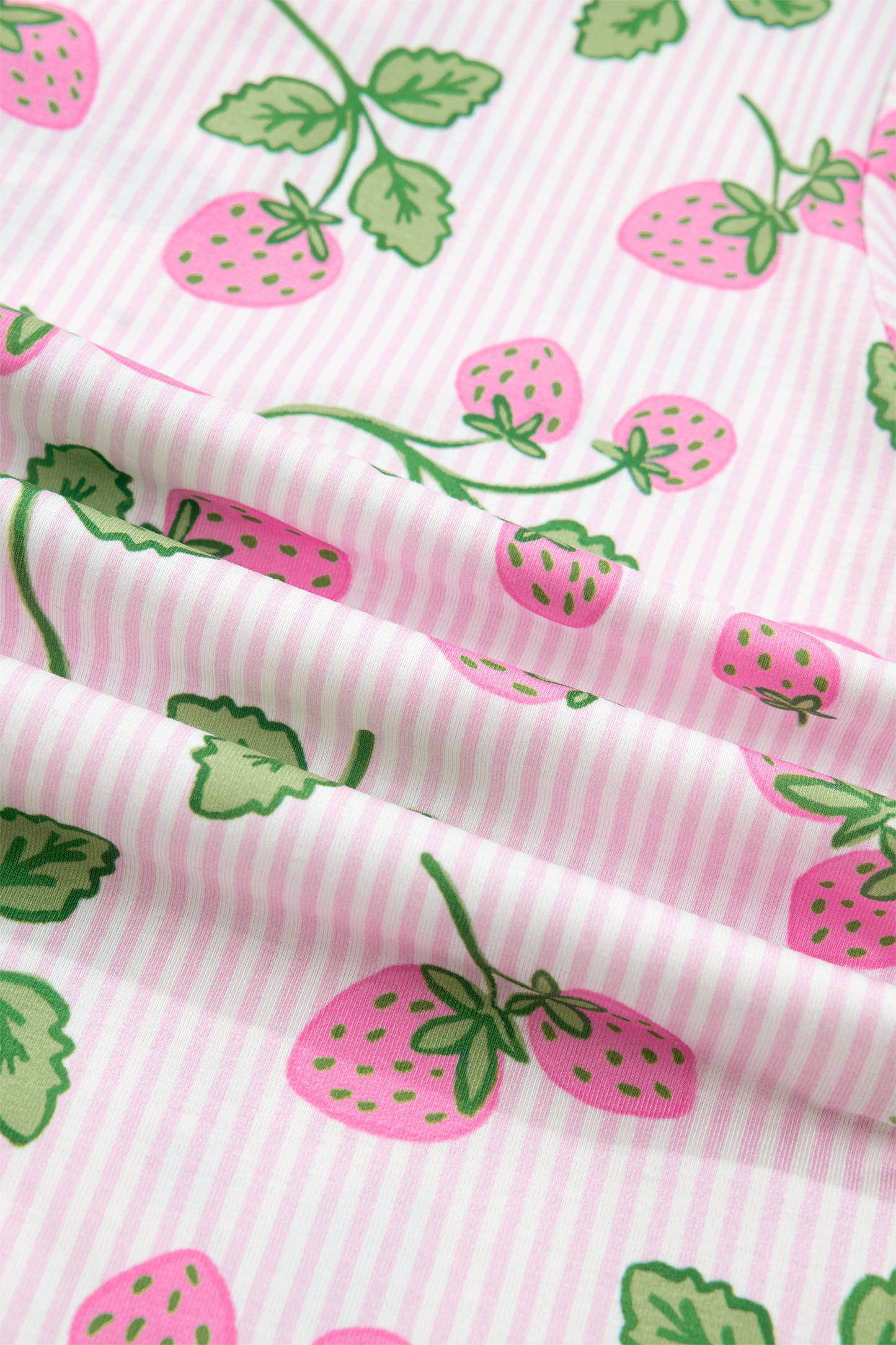 Stripe Strawberry Lapel Shirt & Drawstring Shorts Set
