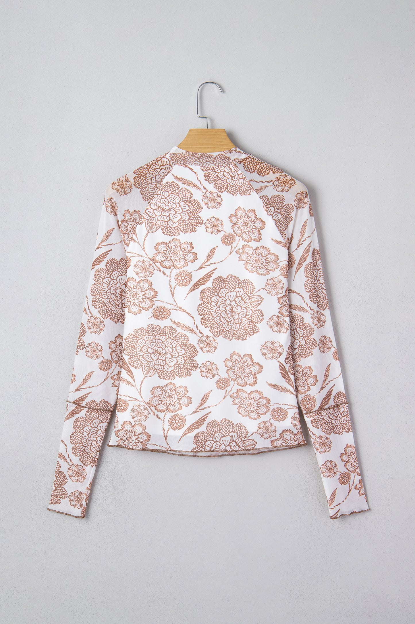 Floral Mesh Thumbhole Long Sleeve Top