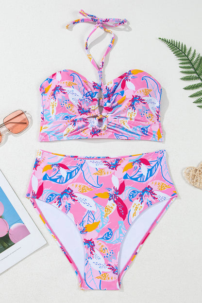 Floral Halter High Waist Bikini