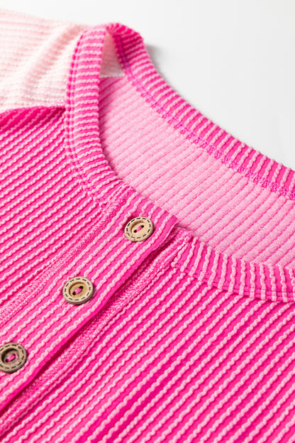 Colorblock Corded Knit Patchwork Henley Tee
