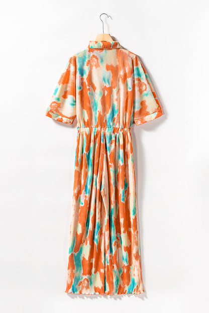 Tie-Dye Pleated Collared Jumpsuit