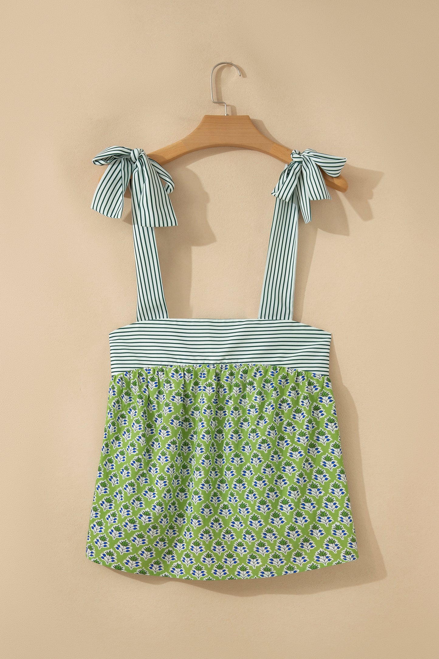 Floral Stripe Tie Strap Babydoll Tank Top