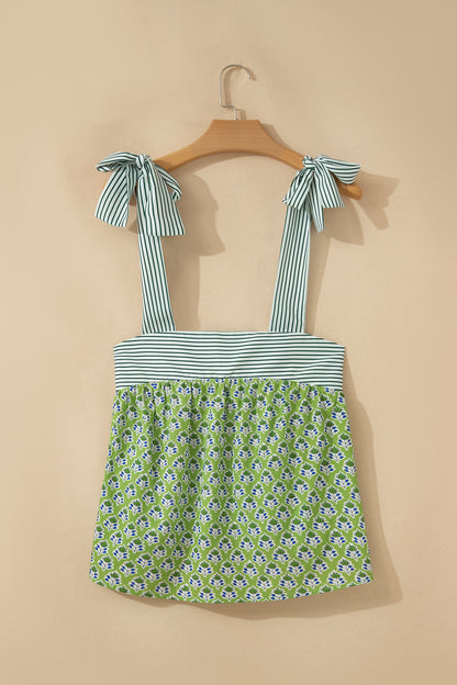 Floral Stripe Tie Strap Babydoll Tank Top