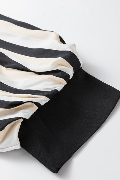 Stripe 3/4 Puff Sleeve Button Midi Dress