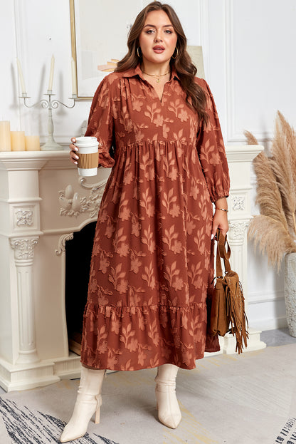 Plus Size Floral Ruffle Hem 3/4 Sleeve Maxi Dress