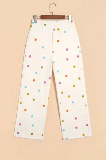 Polka Dot Denim High Waist Straight Leg Jeans