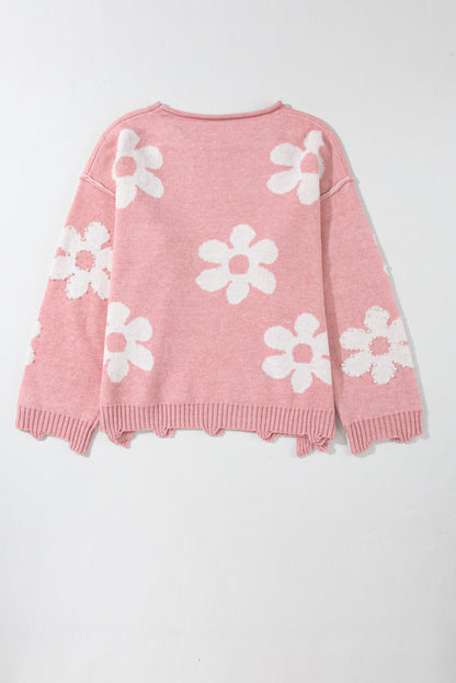 Valentine Heart and Floral Pearl Beaded Sweater