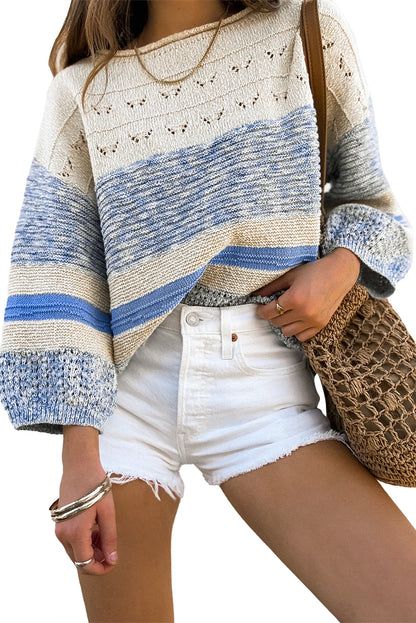 Stripe 3/4 Puff Sleeve Sweater