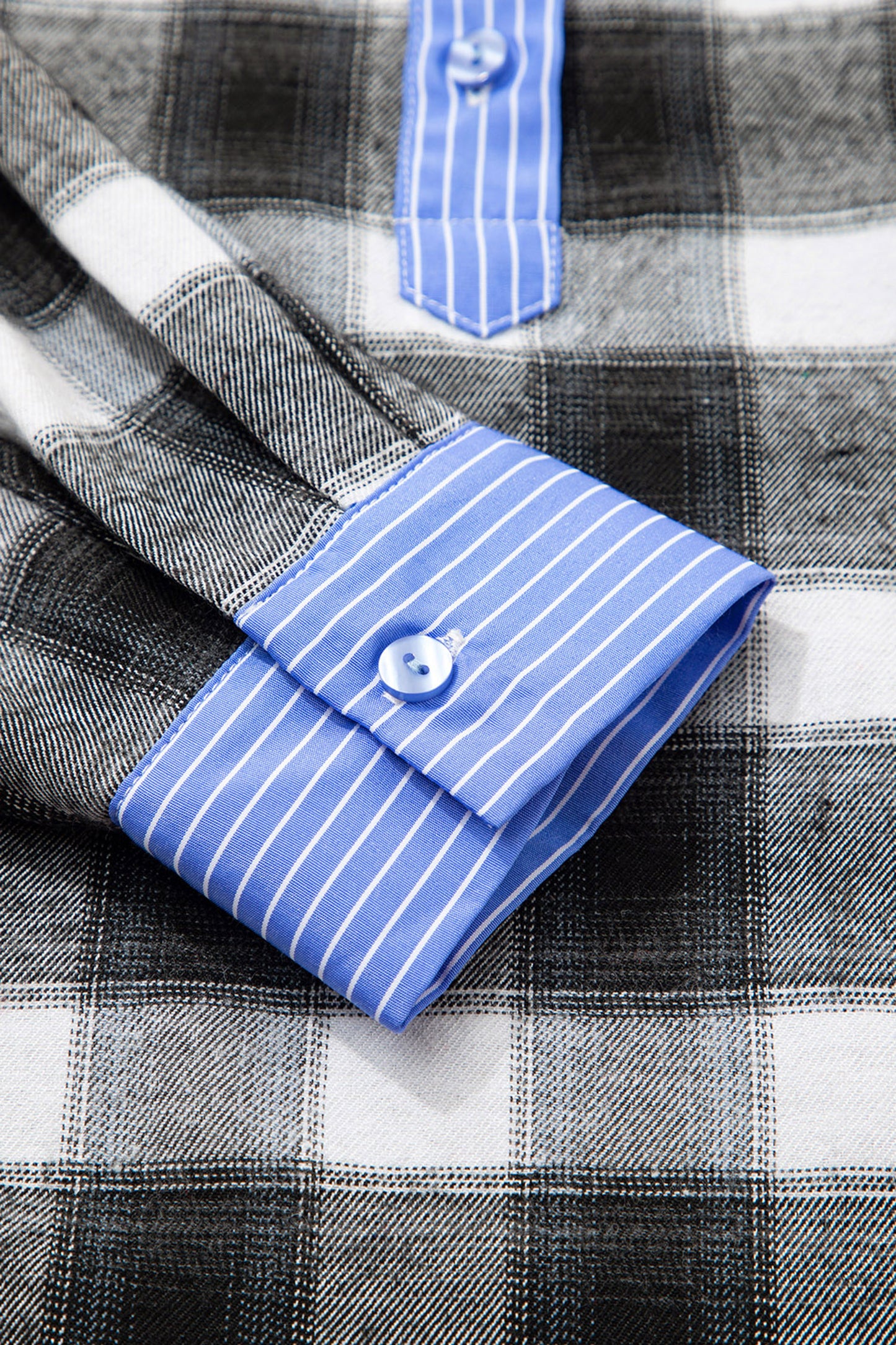 Plaid Contrast Stripe Edge Half-Placket Blouse