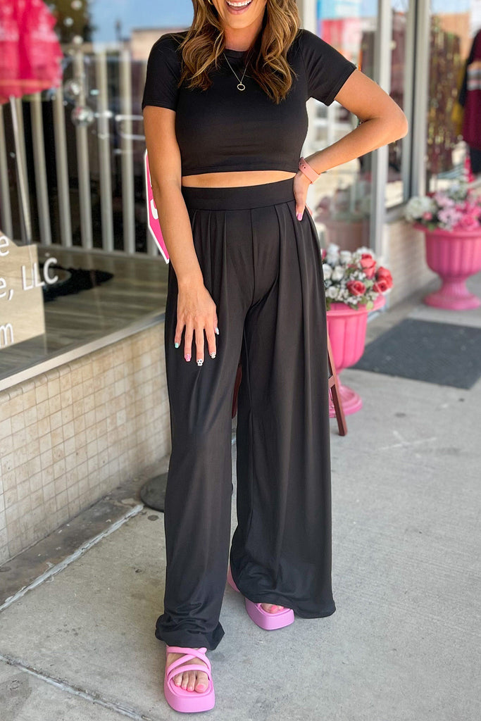 Crop Top and Pleated Pants Set