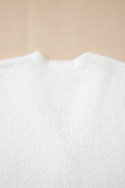 Solid Fuzzy Button-Front Cardigan