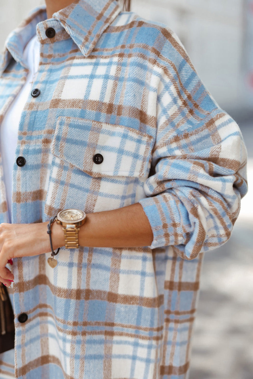 Plaid Flap Pocket Buttoned Shacket