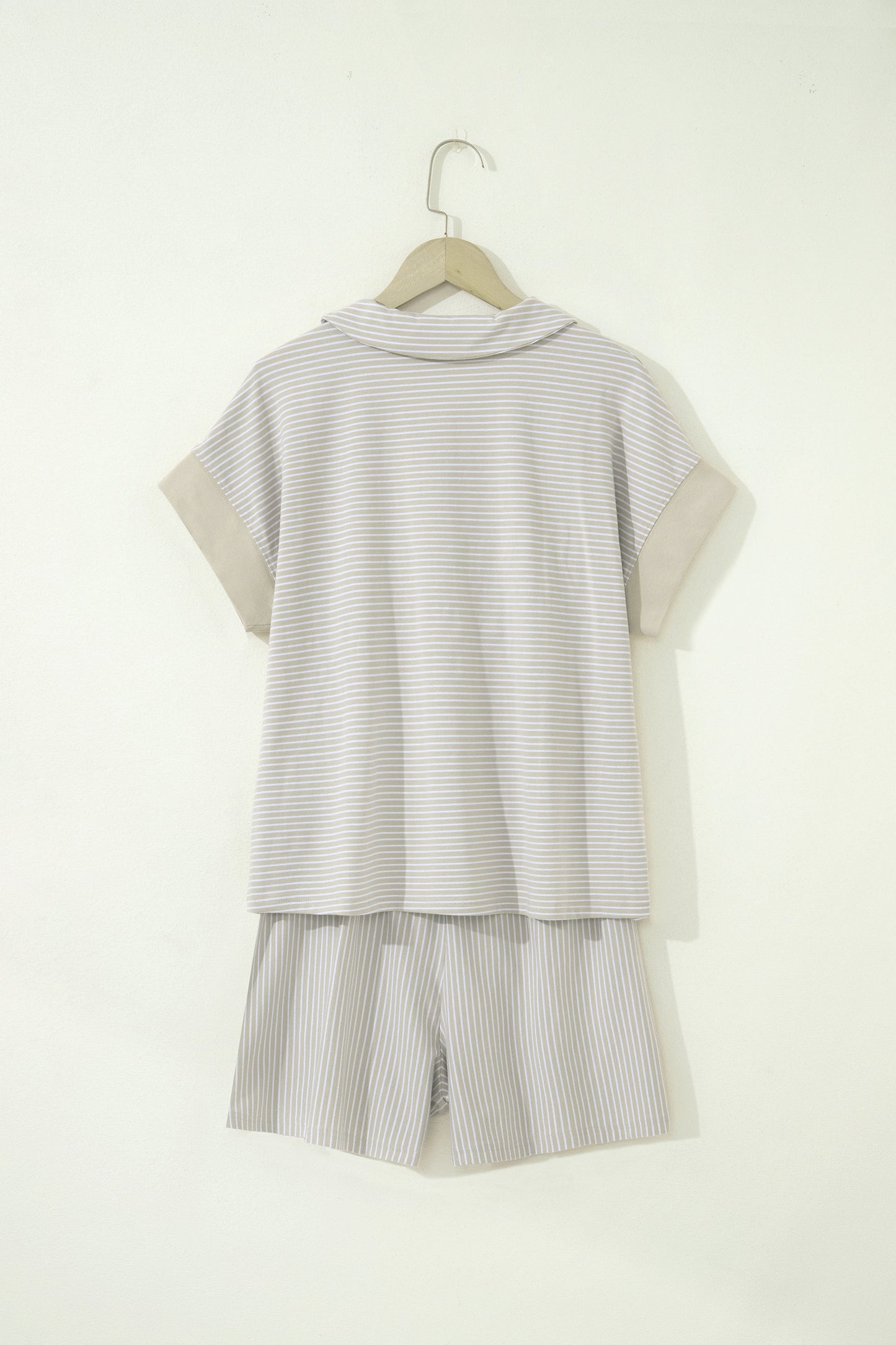 Stripe Dolman Sleeve Polo Shirt & Drawstring Shorts Set
