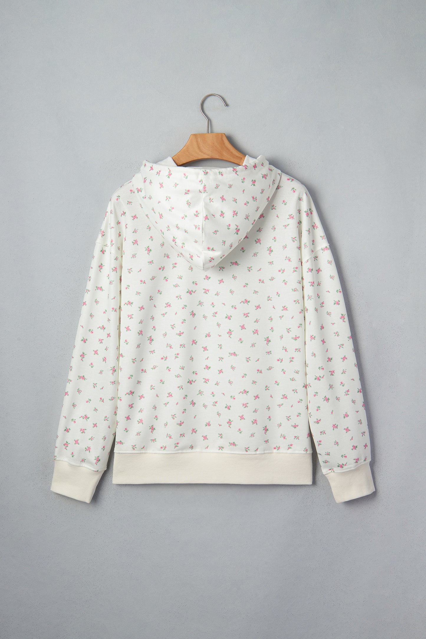 Floral Drop Shoulder Kangaroo Pocket Drawstring Hoodie