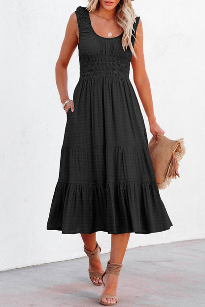 Smocked Waist Tiered Midi Dress