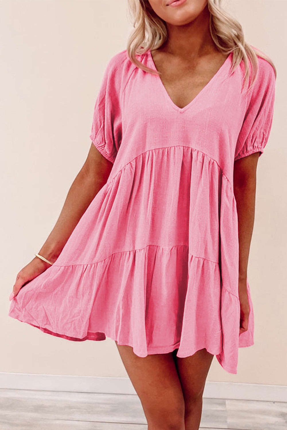 Ruffle Tiered Puff Sleeve Dress