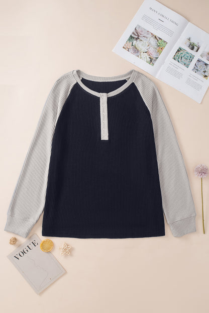 Plus Size Waffle Knit Buttoned Henley Top