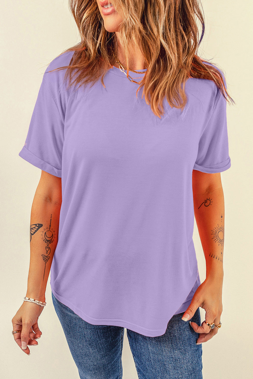 Solid Short Sleeve Crew Neck Tee