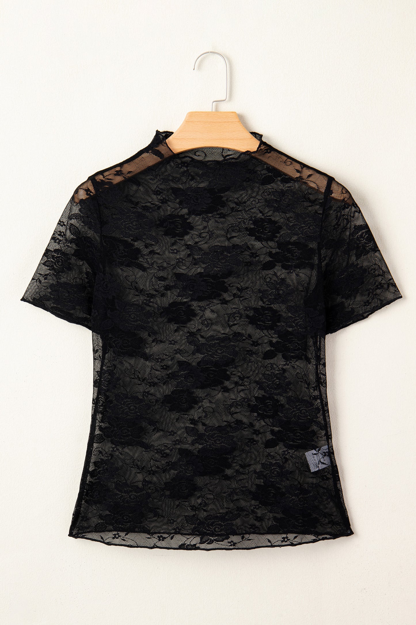 Floral Lace Sheer Mesh Short Sleeve Top