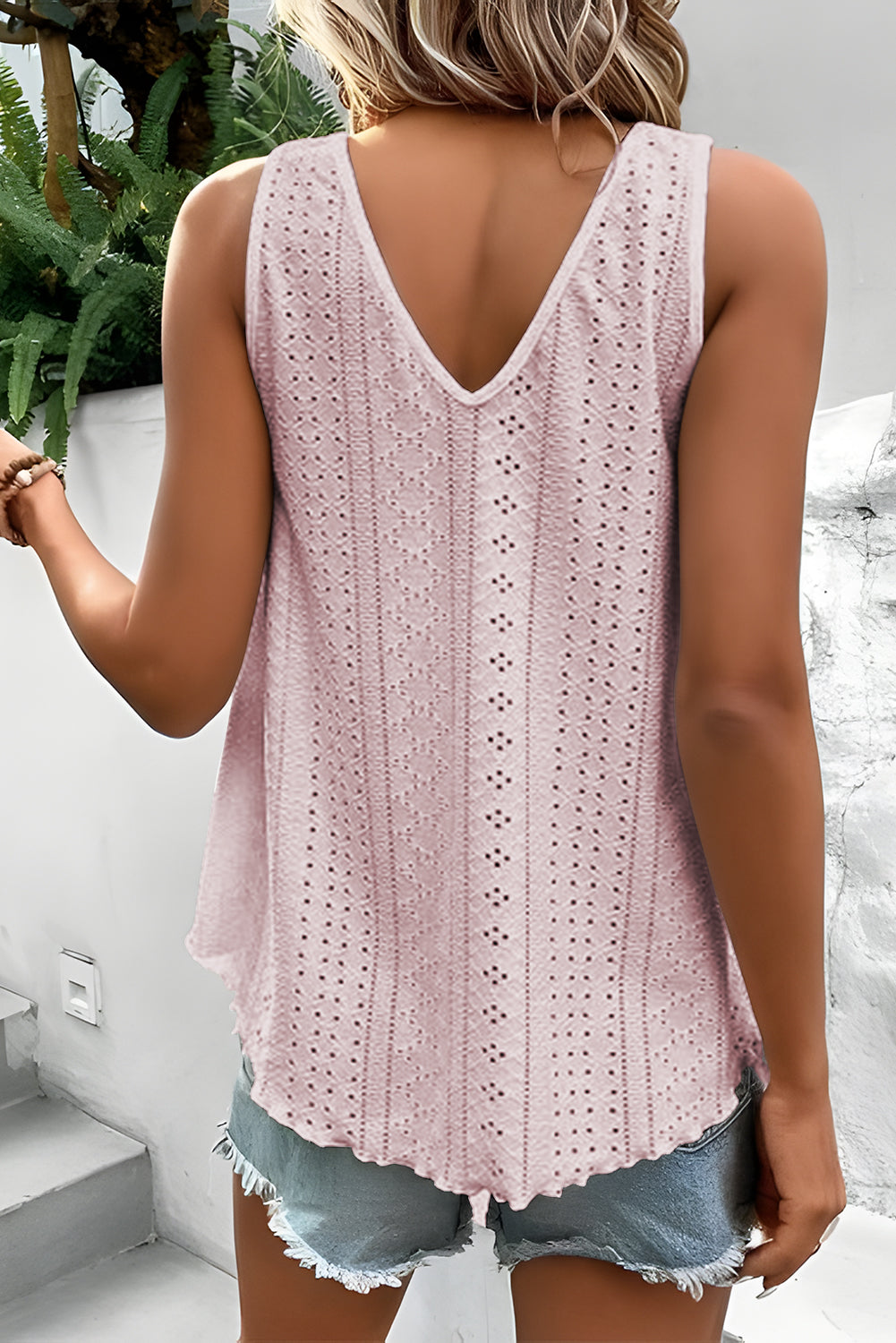 Eyelet Lace Trim V-Neck Tank Top