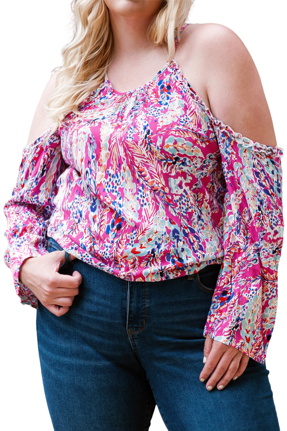 Floral Cold Shoulder Top Plus Size