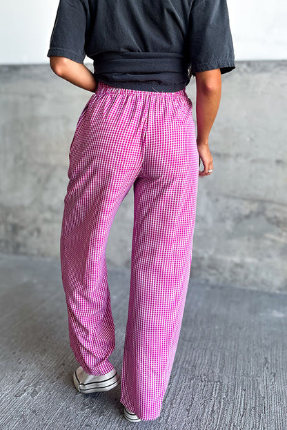 Plaid Drawstring Wide Leg Pants