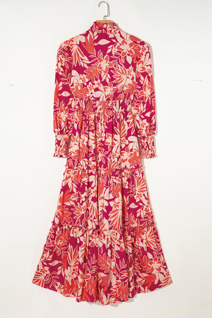 Floral Buttoned Smocked Maxi Dress