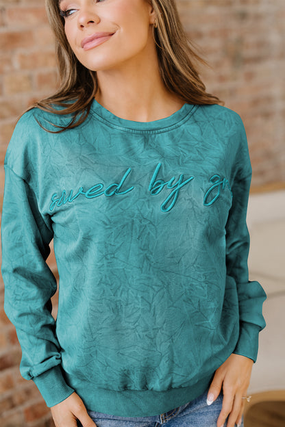 Saved by Grace Embroidered Mineral Wash Loose Sweatshirt