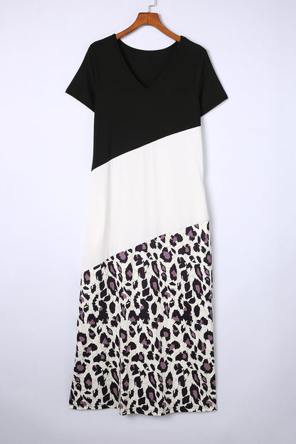 Leopard Colorblock Side Slit Dress