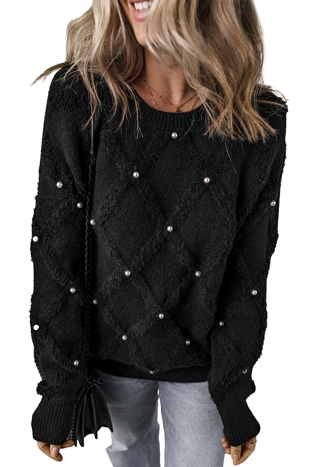 Pearl Embellished Long Sleeve Sweater