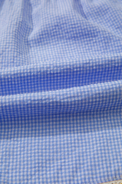 Gingham Plaid Lace Trim Buttoned Boxer Shorts