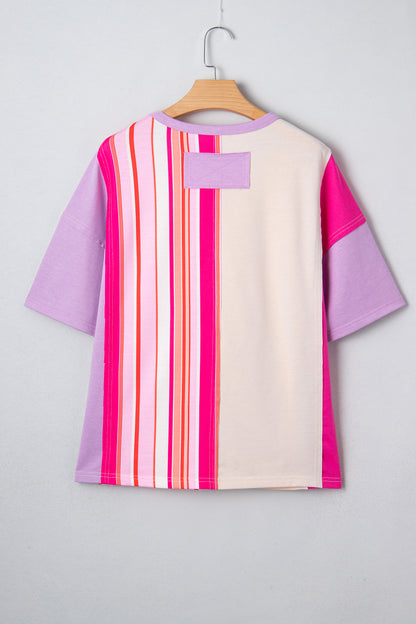 Flower Patch Stripe Colorblock Short Sleeve Top