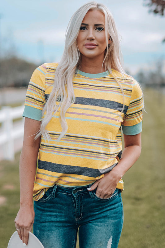 Stripe Short Sleeve Crew Neck T-Shirt