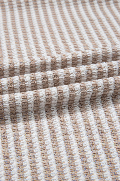 Stripe Textured Knit Long Sleeve V-Neck Top