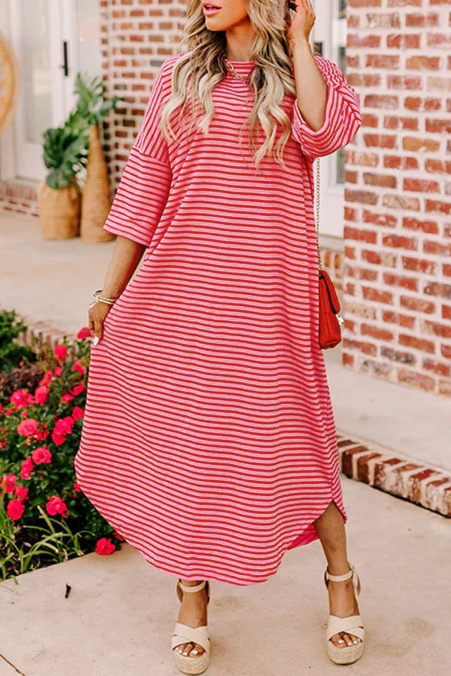 Stripe 3/4 Sleeve T-Shirt Dress