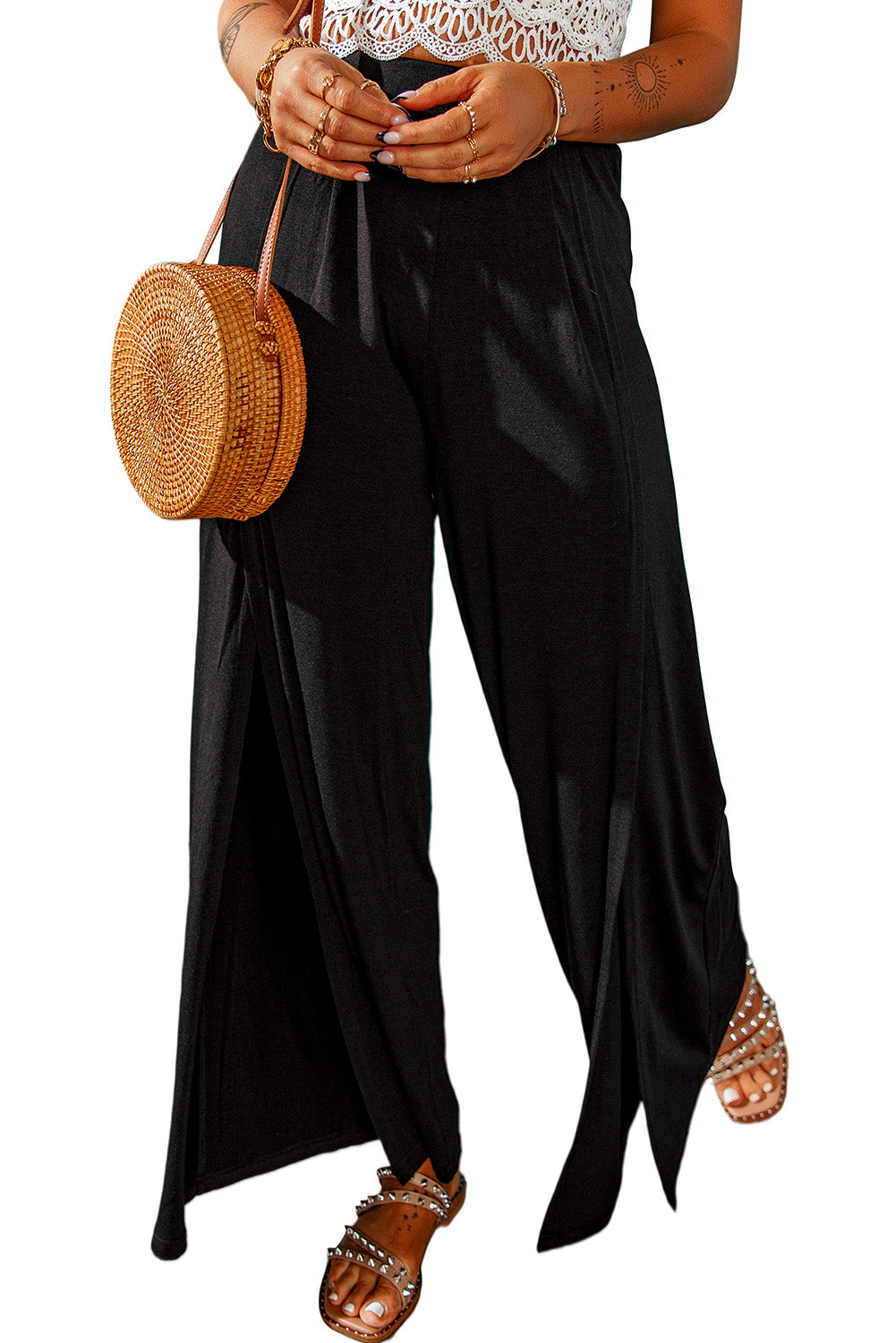 Side Slit Wide Leg Pants